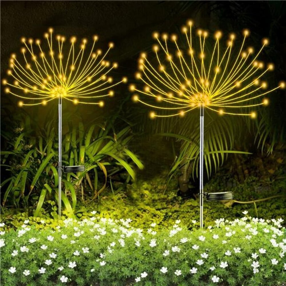 Solar Firework Lights Outdoor LED Garden Pathway Landscape Decoration Warm White